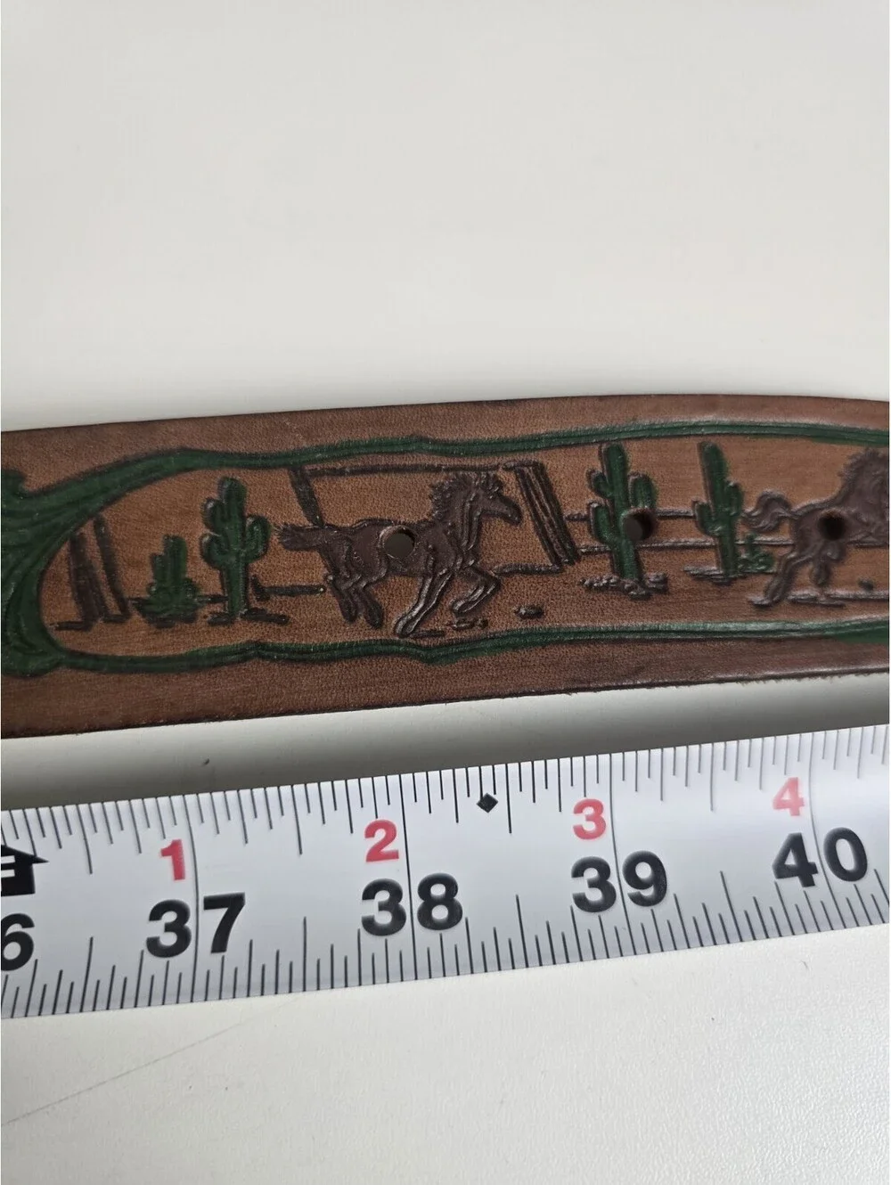 Vintage Tooled Leather Western Belt Size 38